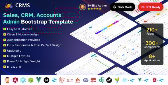 CRMS - Business CRM, Sales, HRM & Accounting Admin Dashboard Template (HTML, React, Tailwind, Vue)