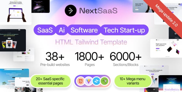 NextSaaS | SaaS, Software, Startup Tailwind Template