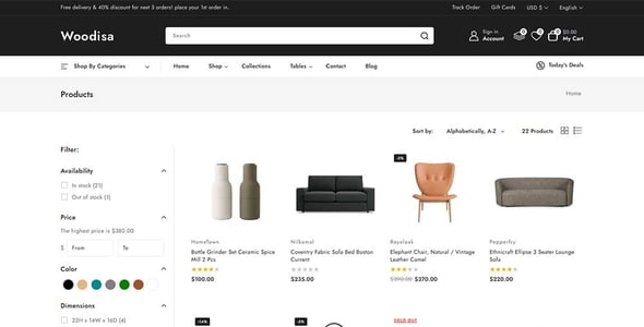 Woodisa - Interior Decor and Furniture Store Shopify 2.0 Responsive Theme