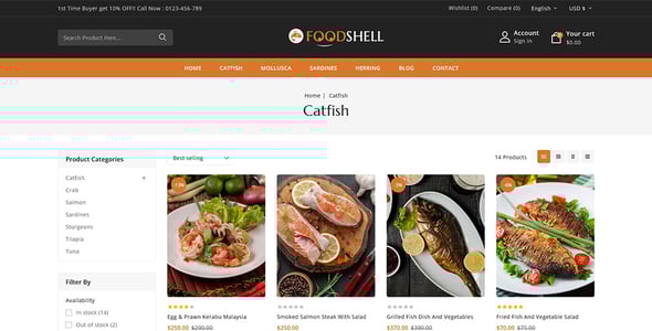 Foodshell - Sea Food Restaurant Store Shopify 2.0 Responsive Theme