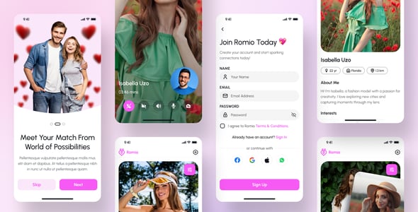 Multipurpose Dating Mobile App PWA HTML Template - Romio