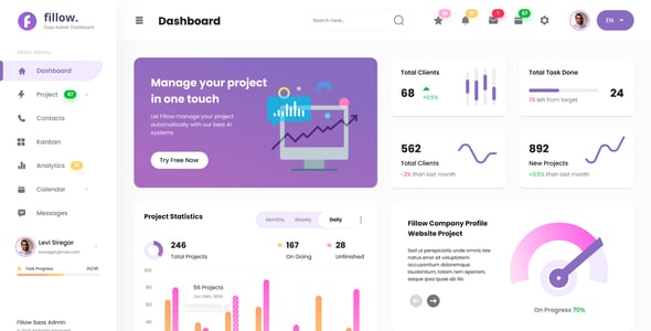 Fillow - Saas Admin Dashboard UI Template Figma