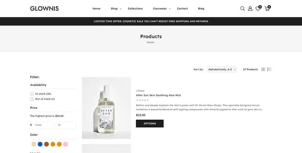 Glownis - Skincare & Cosmetics Store Shopify 2.0 Responsive Theme