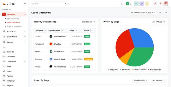 CRMS - Business CRM, Sales, HRM & Accounting Admin Dashboard Template (HTML, React, Tailwind, Vue)