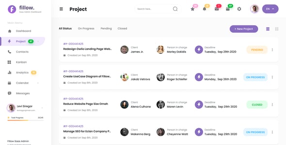 Fillow - Saas Admin Dashboard UI Template Figma