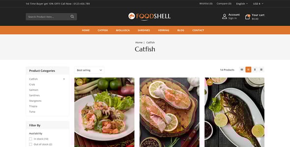 Foodshell - Sea Food Restaurant Store Shopify 2.0 Responsive Theme
