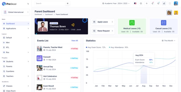 PreSkool - School ERP & Education Management Admin Dashboard (React, Next.js, Laravel, Vue, Angular)