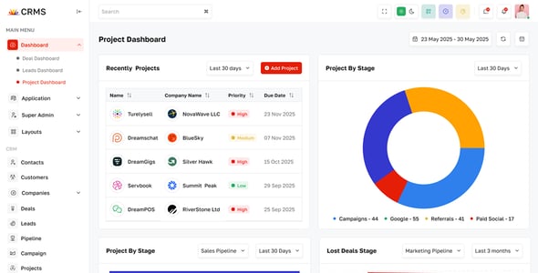 CRMS - Business CRM, Sales, HRM & Accounting Admin Dashboard Template (HTML, React, Tailwind, Vue)