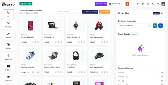 DreamsPOS - POS, Sales Analytics & Inventory Management Dashboard (React, Tailwind, Nextjs, Angular)