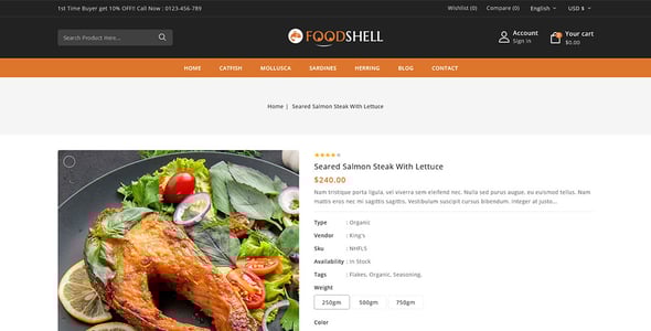 Foodshell - Sea Food Restaurant Store Shopify 2.0 Responsive Theme
