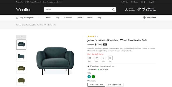 Woodisa - Interior Decor and Furniture Store Shopify 2.0 Responsive Theme