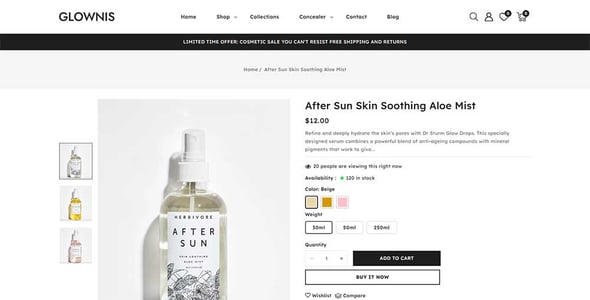 Glownis - Skincare & Cosmetics Store Shopify 2.0 Responsive Theme