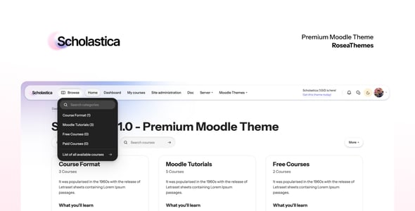 Scholastica - Premium Moodle Theme with Course Filter