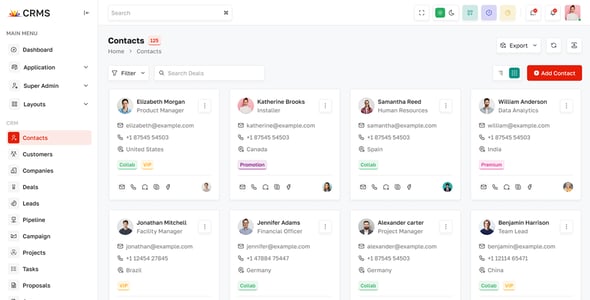CRMS - Business CRM, Sales, HRM & Accounting Admin Dashboard Template (HTML, React, Tailwind, Vue)