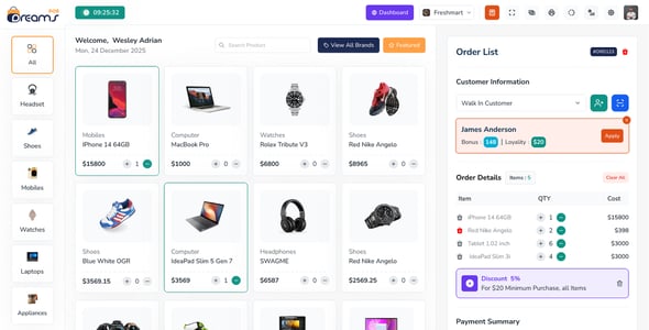 DreamsPOS - POS, Sales Analytics & Inventory Management Dashboard (React, Tailwind, Nextjs, Angular)