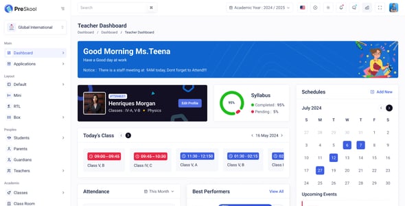 PreSkool - School ERP & Education Management Admin Dashboard (React, Next.js, Laravel, Vue, Angular)