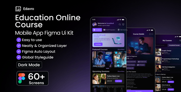 Edavro – Education Online Course Mobile App Figma UI Kit