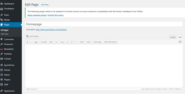 Big Slam Sport Clubs - Soccer WordPress